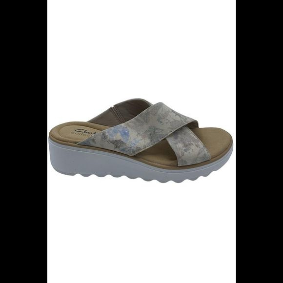 Clarks Collection Wedge Slide Sandals Jillian Sand Multi - Wide - Picture 1 of 5